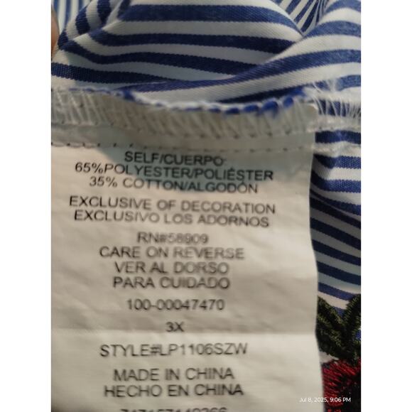 Gibson Latimer Women's Size 3X Floral Embroidered Stripe Button up Casual Top - Picture 10 of 11